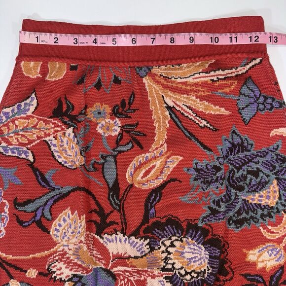 Anthropologie Maeve Delphinia Floral Knit Pencil Skirt Red Floral Women Small - Picture 3 of 6
